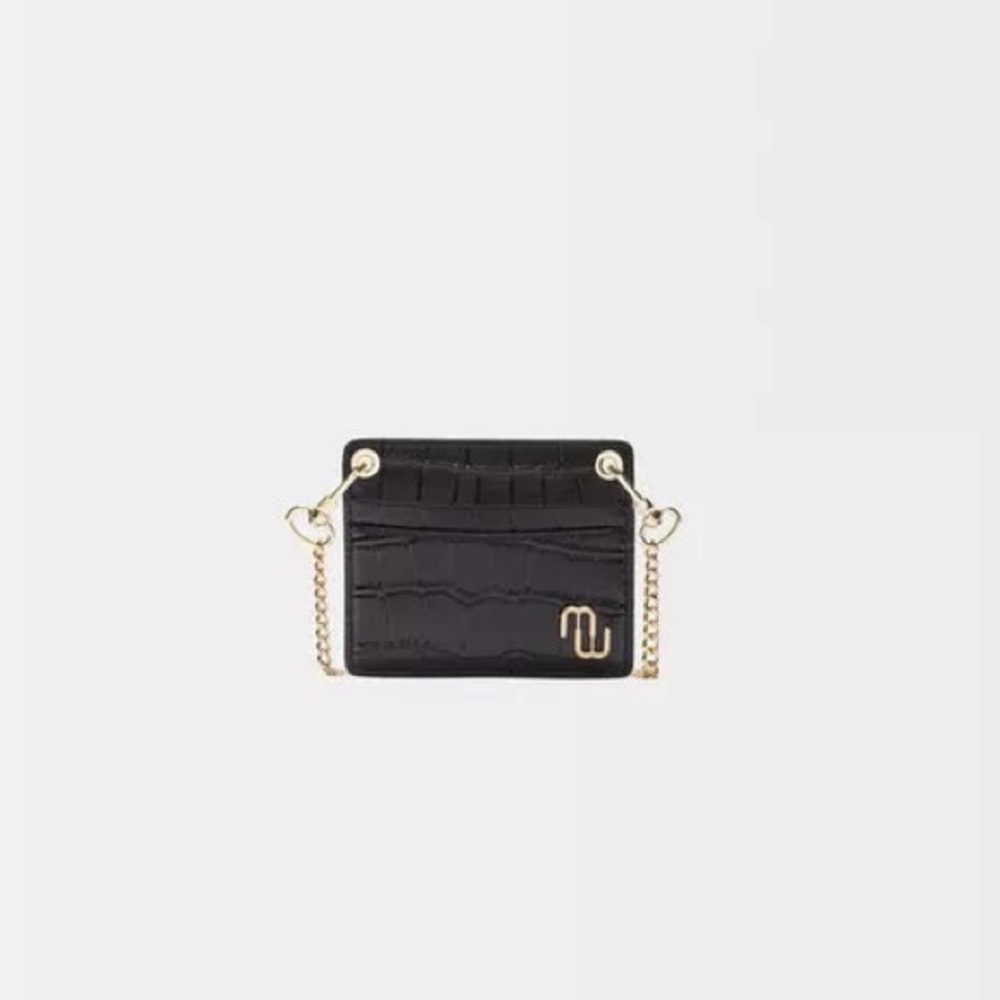 Brand new! MAJE SIBIL CROC-EMBOSSED LEATHER WALLET-ON-CHAIN IN BLACK